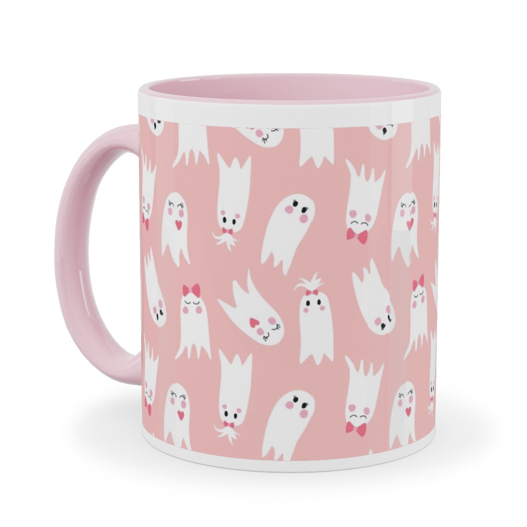 Sweet White Ghosts on Pink Ceramic Mug, Pink,  , 11oz, Pink