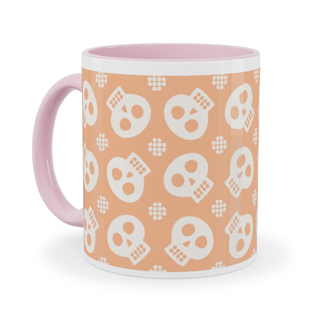 Halloween Skulls Ceramic Mug, Pink, , 11oz, Orange, Beige
