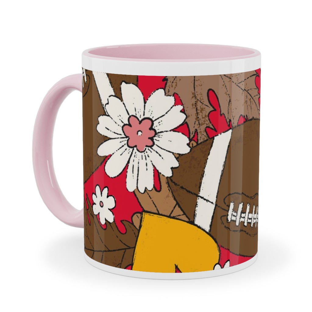 Football Fall and Florals Ceramic Mug, Pink, , 11oz, Red, Radish