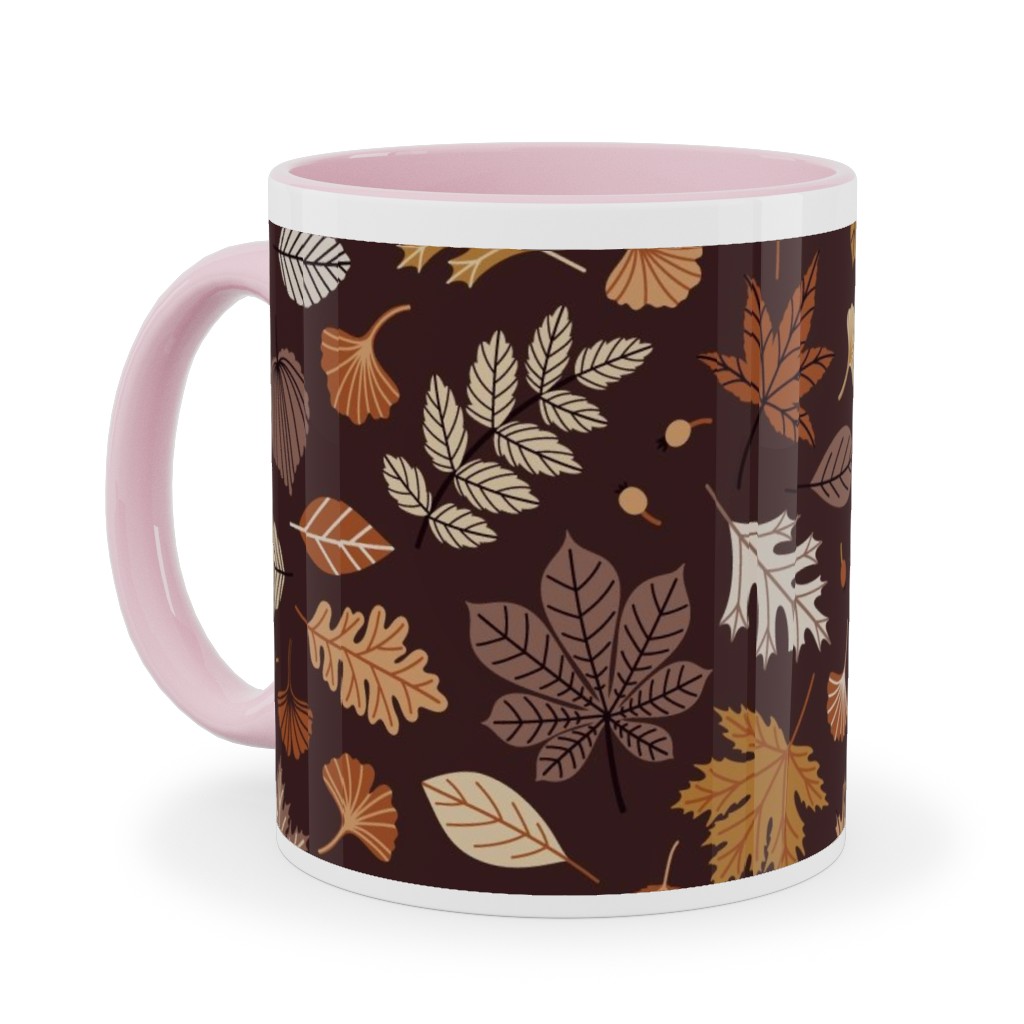 Falling Leaves - Brown Ceramic Mug, Pink, , 11oz, Brown, Brown