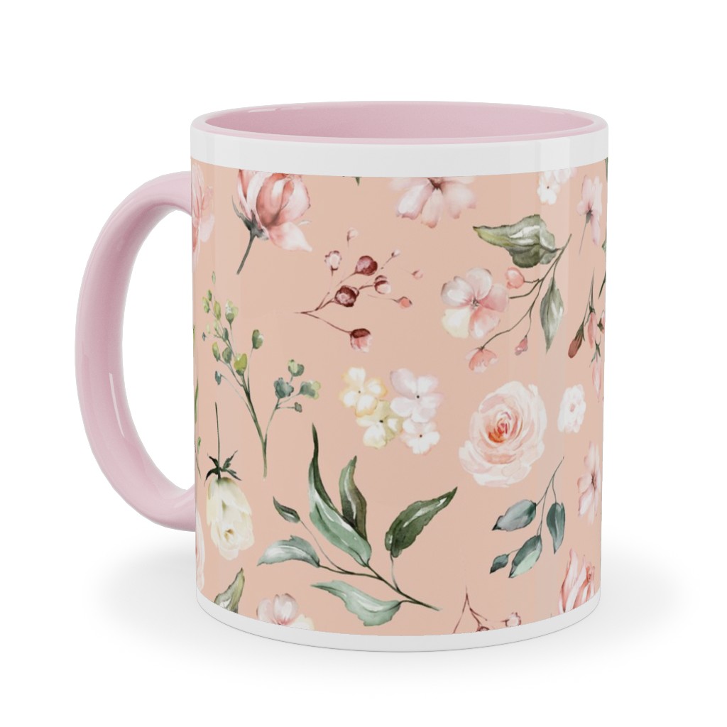 Celestial Rose Floral - Blush Ceramic Mug, Pink,  , 11oz, Pink