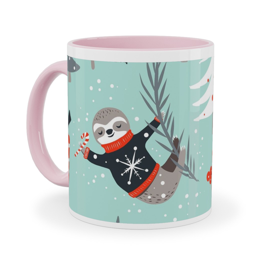 Slothy Holidays Ceramic Mug, Pink,  , 11oz, Multicolor