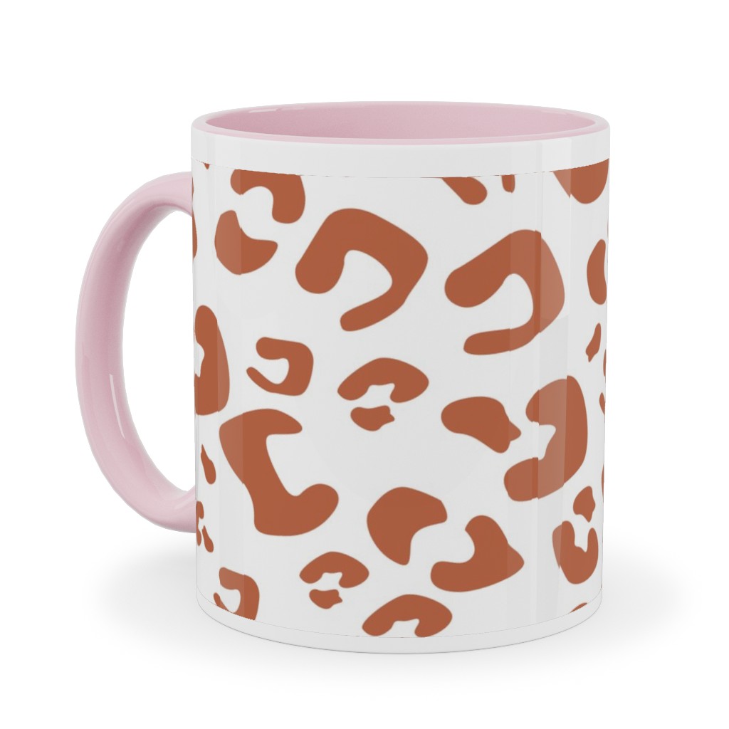 Leopard Print - Terracotta Ceramic Mug, Pink, , 11oz, Brown, Brown