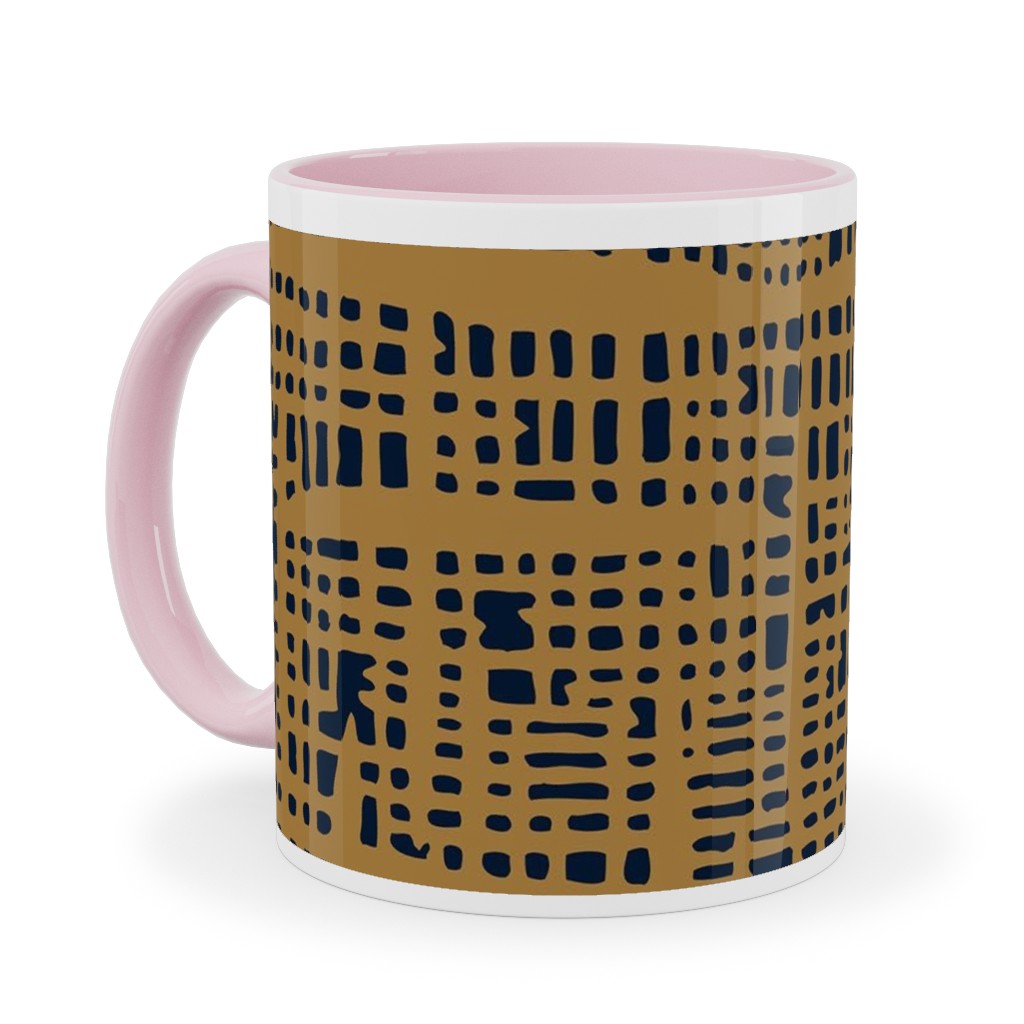 Linen Texture - Mustard Ceramic Mug, Pink,  , 11oz, Yellow