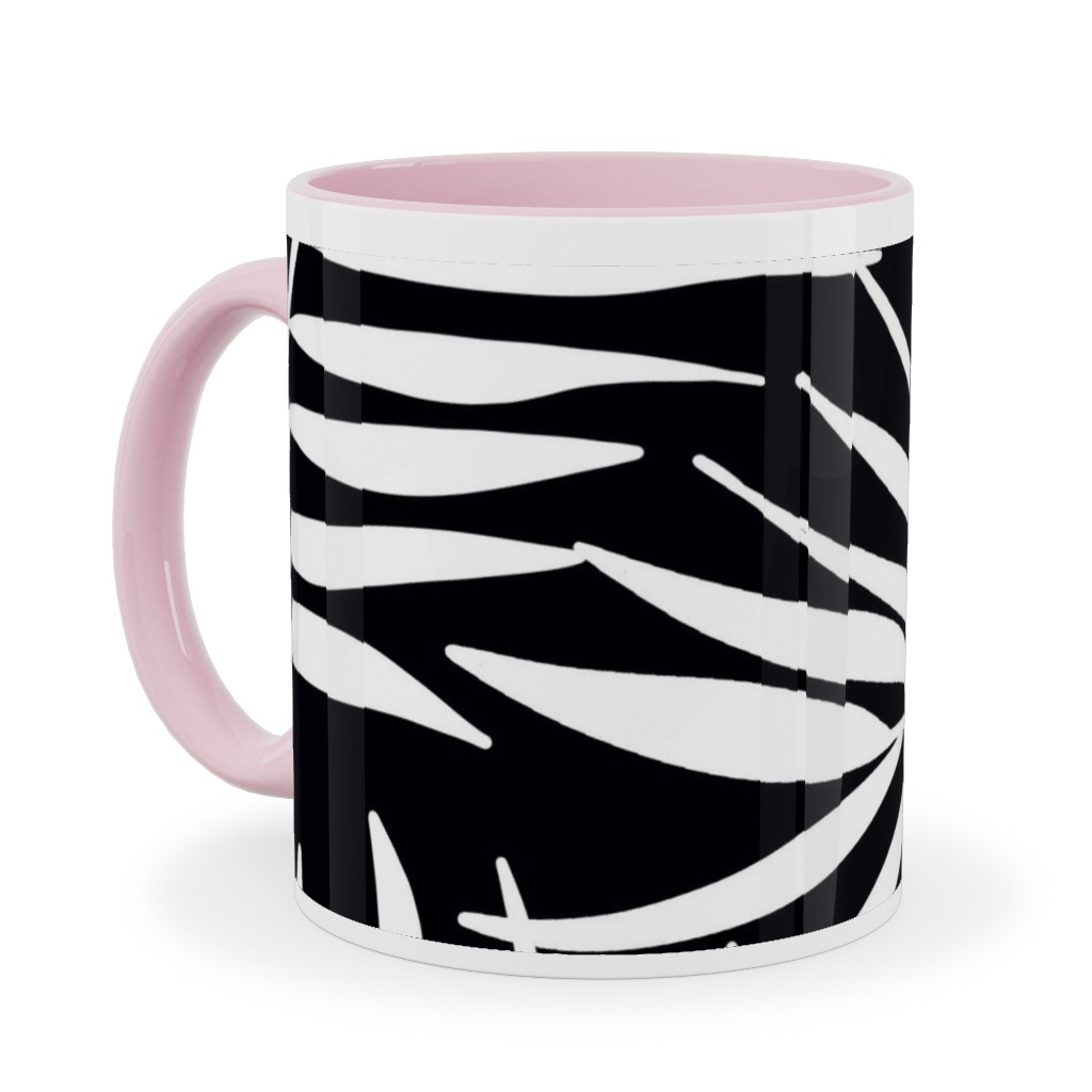 Palm Tree Leaves Ceramic Mug, Pink, , 11oz, Black, Black