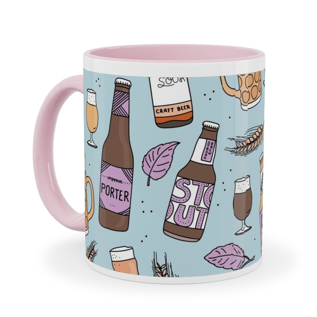 Cheers Craft Beer and Glasses Ceramic Mug, Pink, , 11oz, Multicolor, Powder Blue