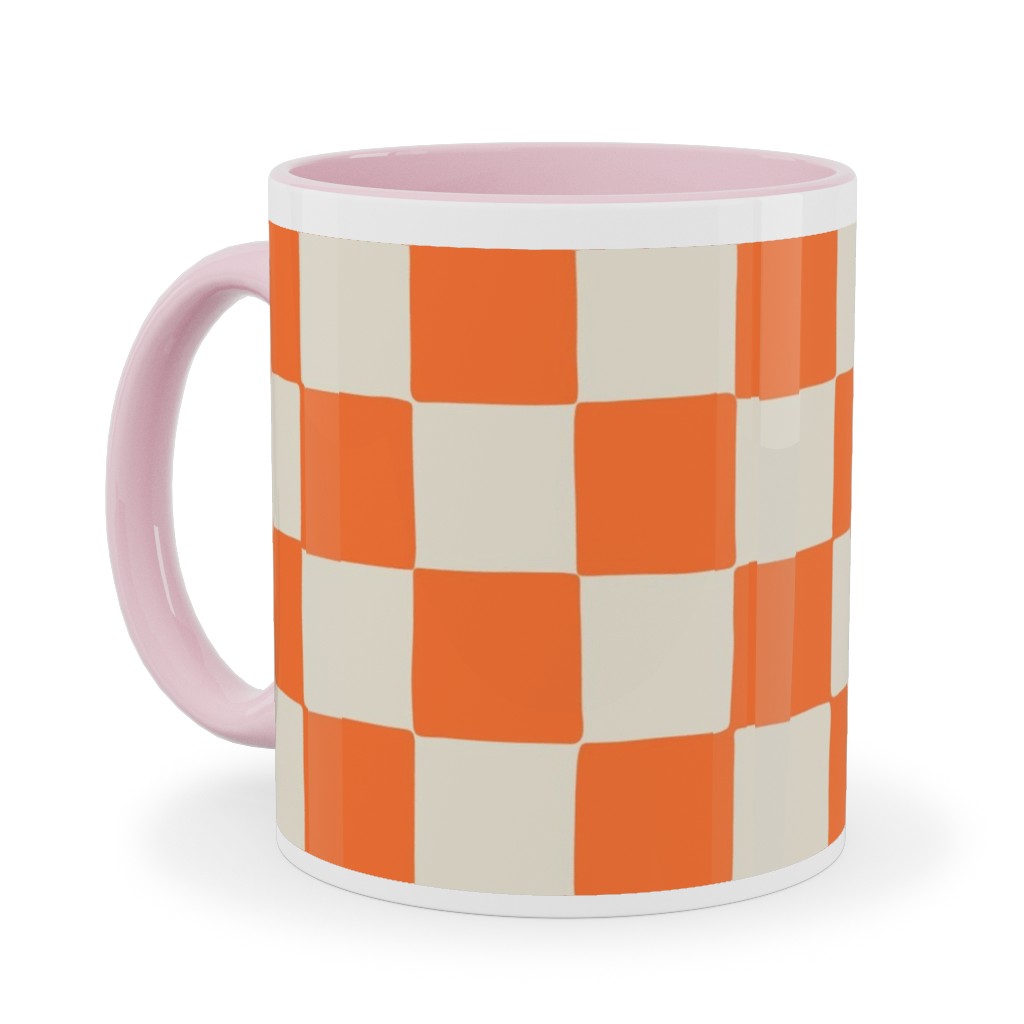 Retro Checkerboard - Bright Orange Ceramic Mug, Pink, , 11oz, Orange, Orange