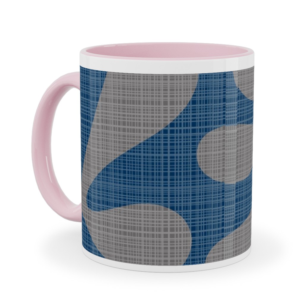 Block Print Texture Ceramic Mug, Pink, , 11oz, Blue, Deep Night