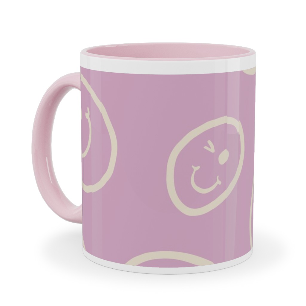 Smiley Winking Faces Ceramic Mug, Pink,  , 11oz, Pink