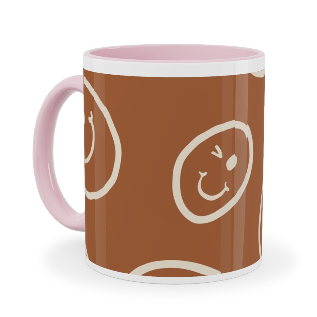 Smiley Winking Faces Ceramic Mug, Pink,  , 11oz, Brown