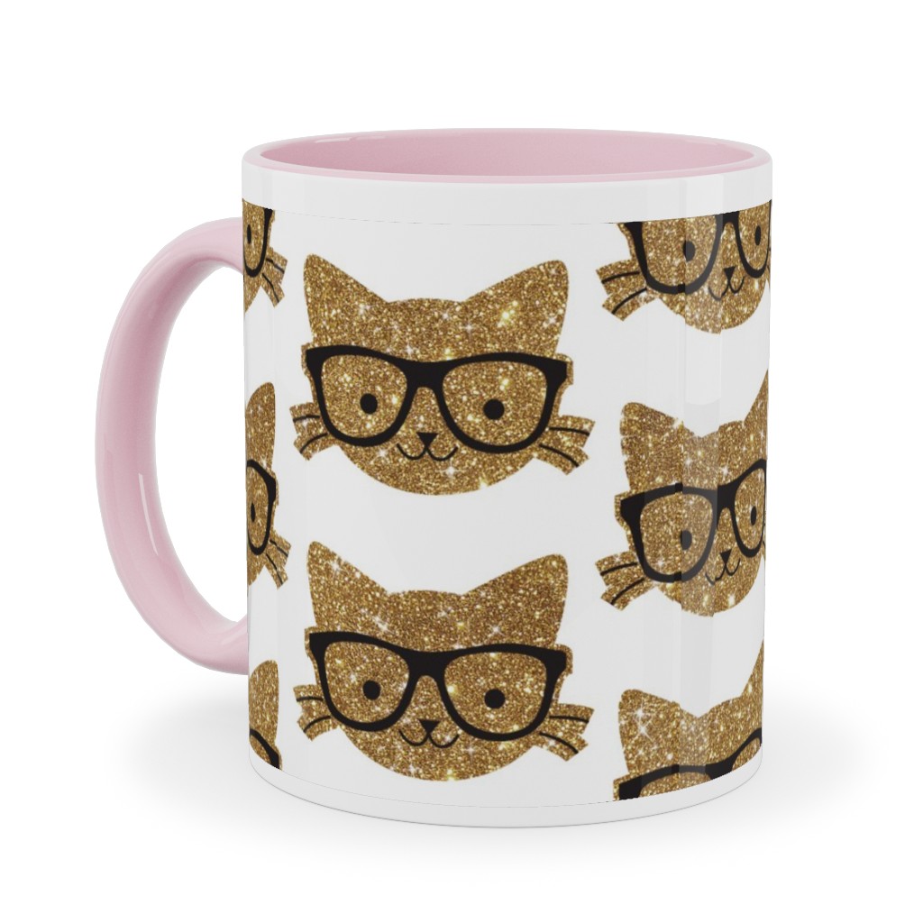 Sparkle Kitties Ceramic Mug, Pink, , 11oz, Beige, Truffle