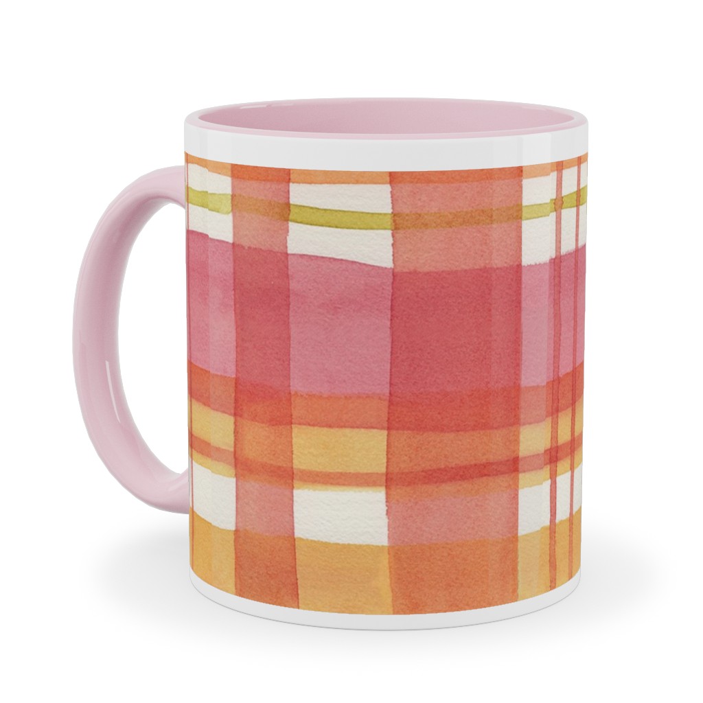 Summer Plaid Ceramic Mug, Pink, , 11oz, Multicolor
