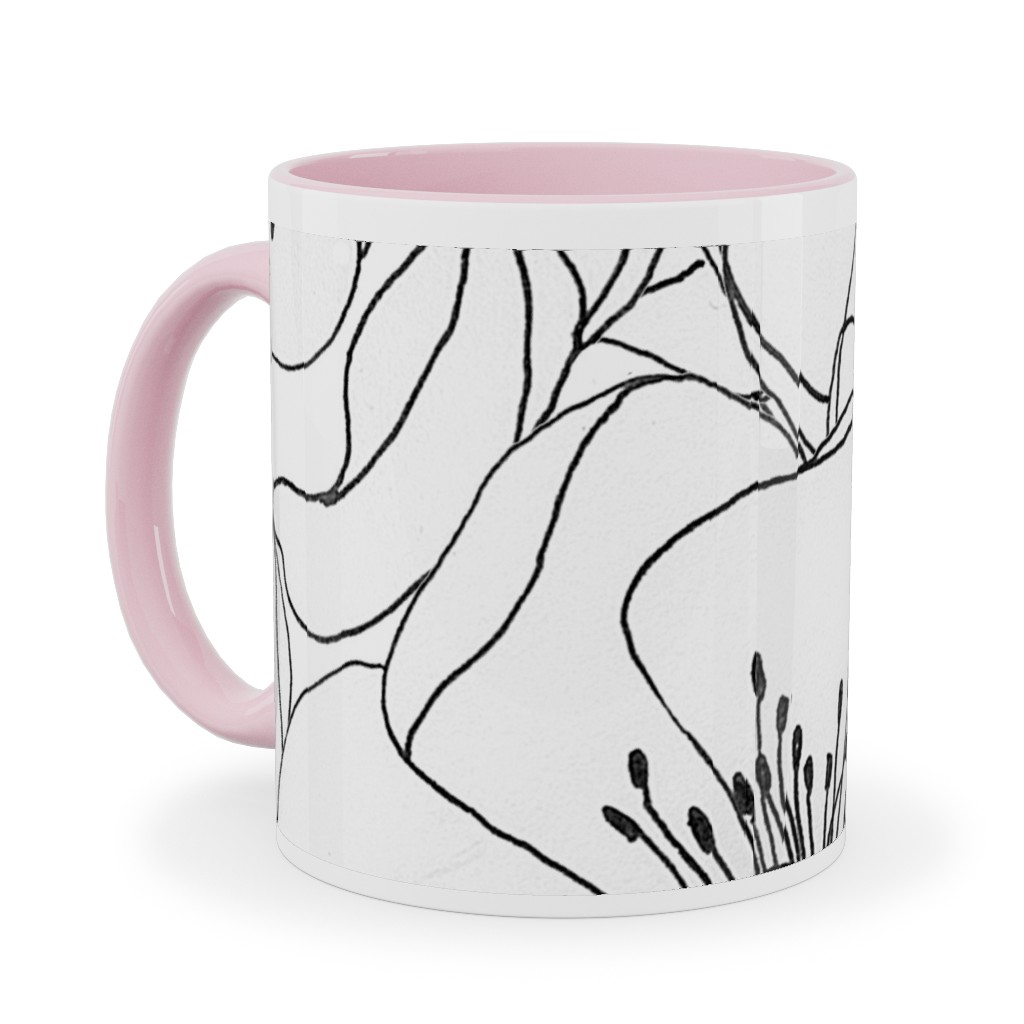 White Anemones - Neutral Ceramic Mug, Pink, , 11oz, White, White