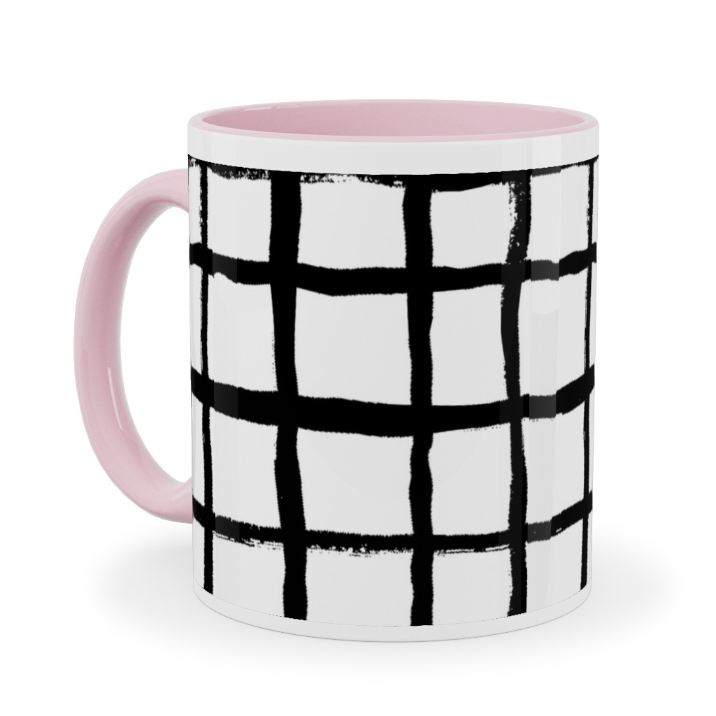 Simple Grid - Classic - Black and White Ceramic Mug, Pink, , 11oz, Black, Black