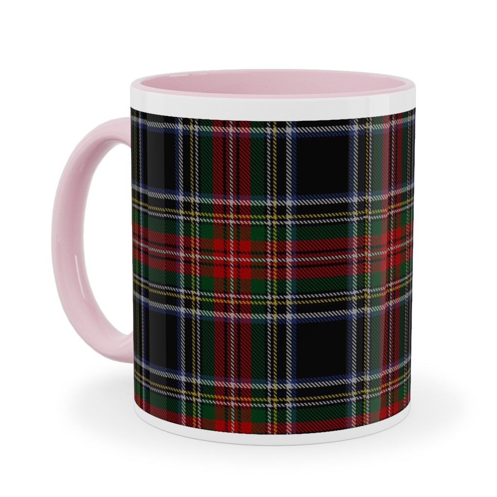 Black Stewart Tartan - Red Ceramic Mug, Pink, , 11oz, Black, Black