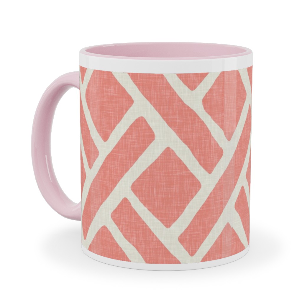 Lattice - Light Coral Ceramic Mug, Pink, , 11oz, Pink, Bright Pink