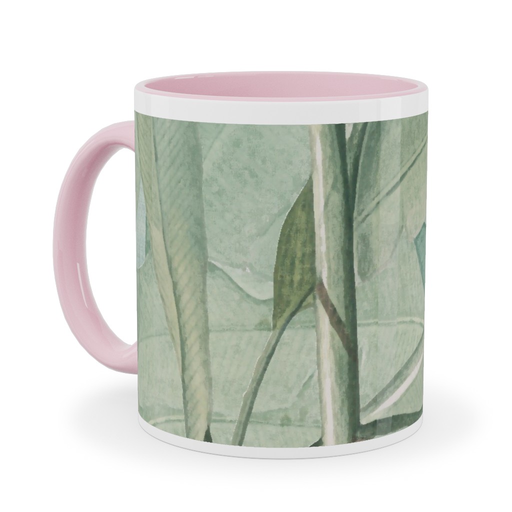 Lush Tropical Leaves Ceramic Mug, Pink, , 11oz, Green, Classic Green