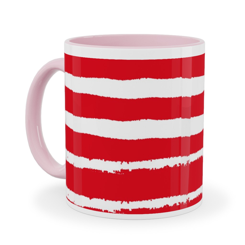 Painted Stripes - Red Ceramic Mug, Pink,  , 11oz, Red