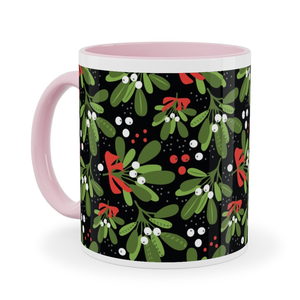 Mistletoe Night on Black Ceramic Mug, Pink, , 11oz, Multicolor