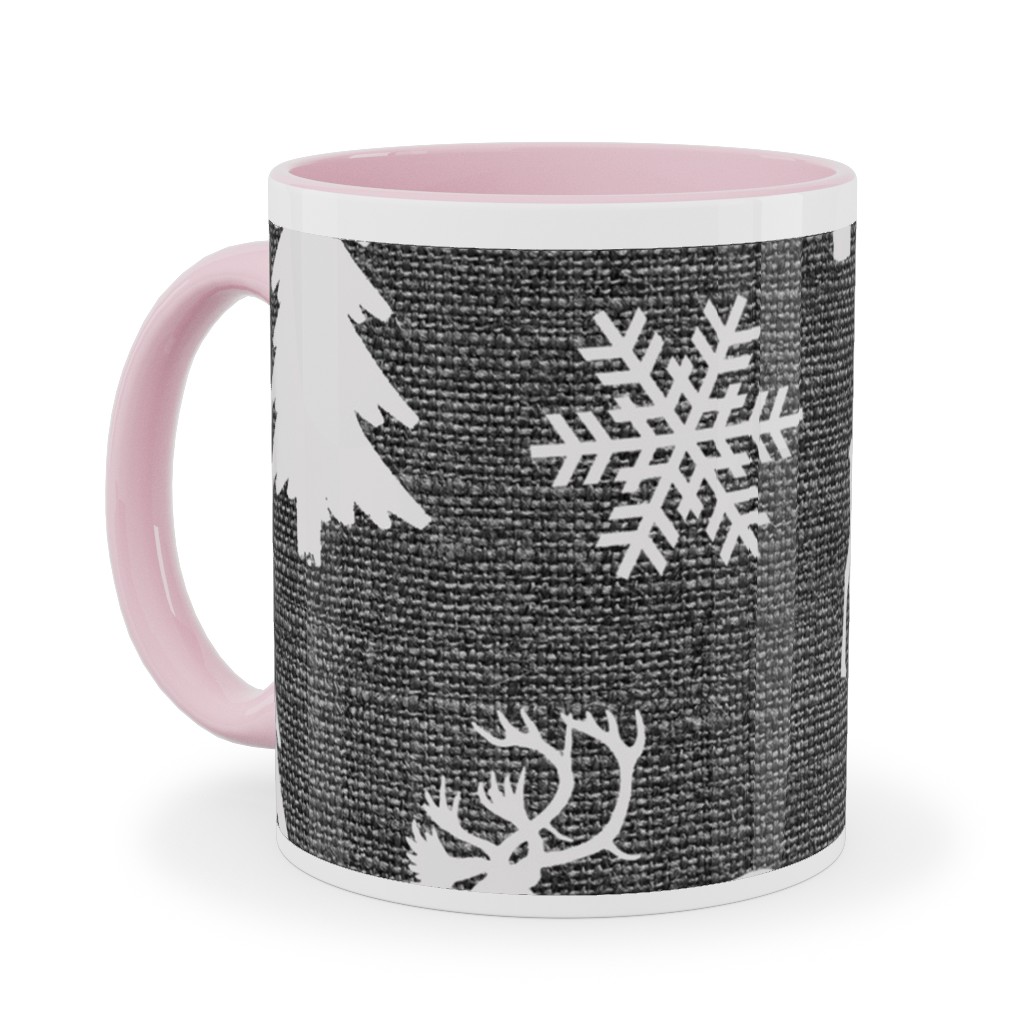 Winter Forest on Canvas Ceramic Mug, Pink, , 11oz, Gray, Gray