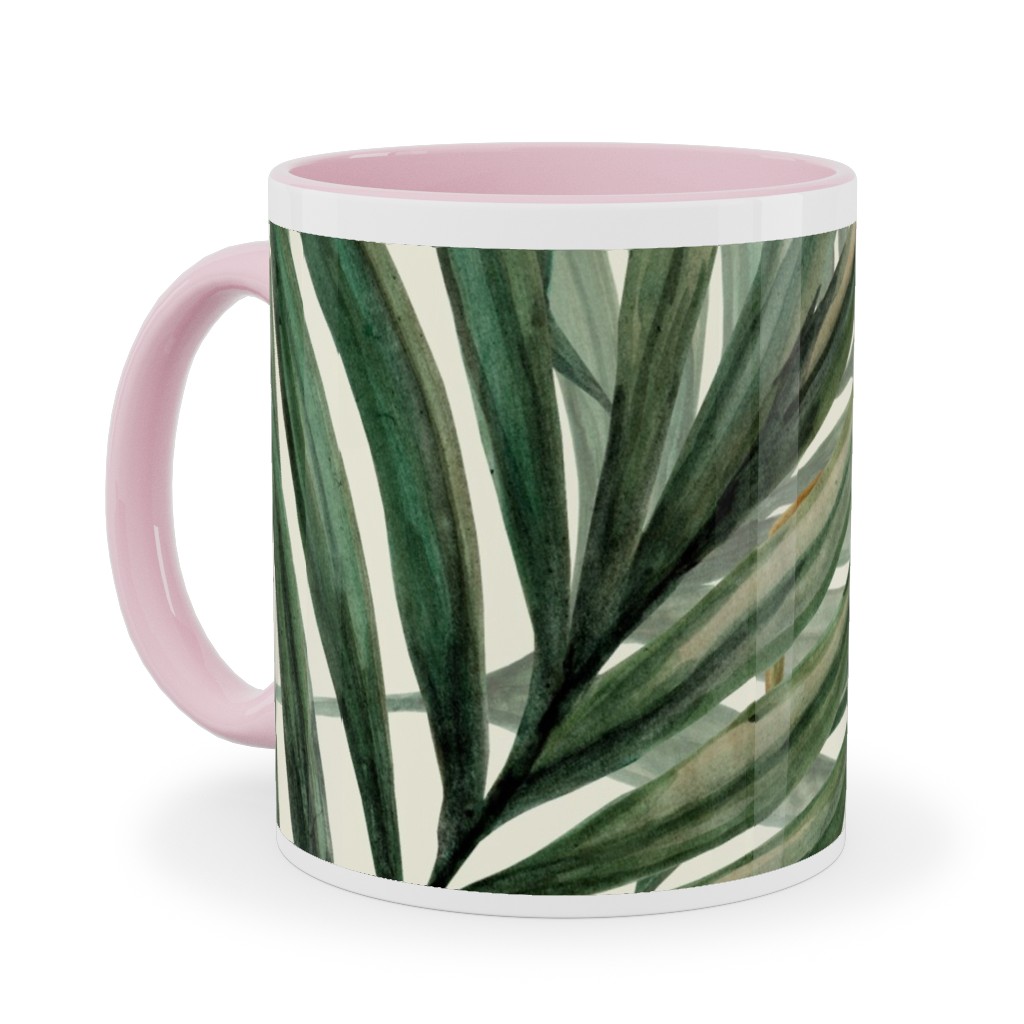 Palm Leaves King Pineapple Ceramic Mug, Pink,  , 11oz, Green