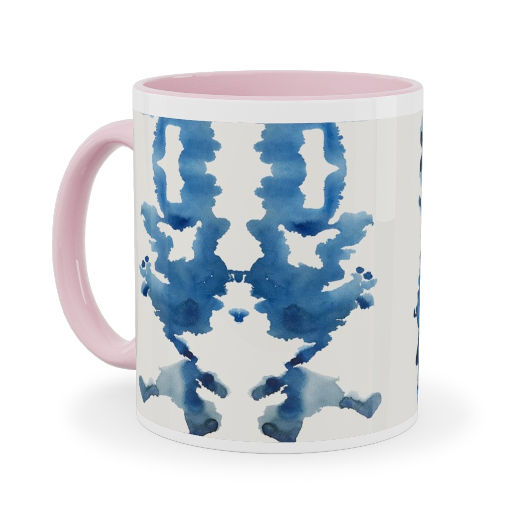 Small Rorschach Stripe - Indigo Blues Ceramic Mug, Pink, , 11oz, Blue, True Blue