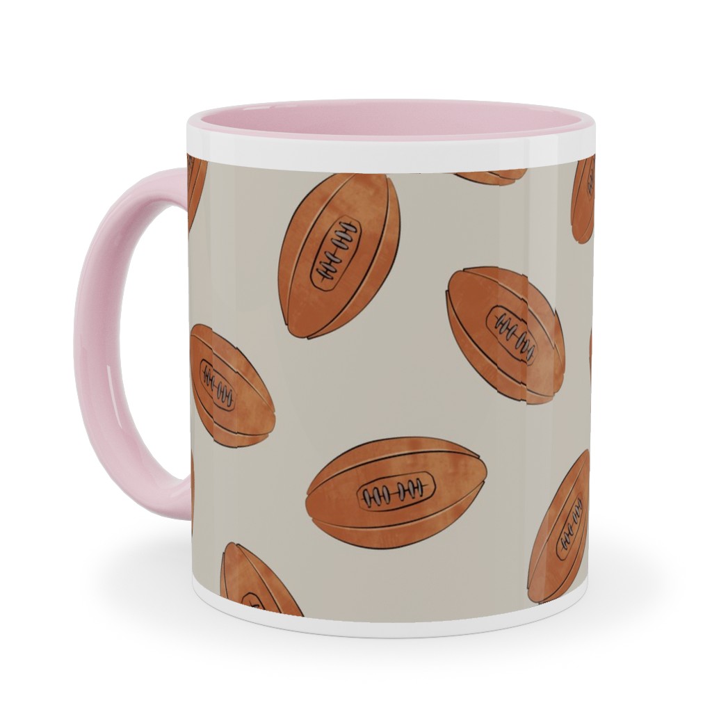 Vintage Football Ceramic Mug, Pink,  , 11oz, Brown