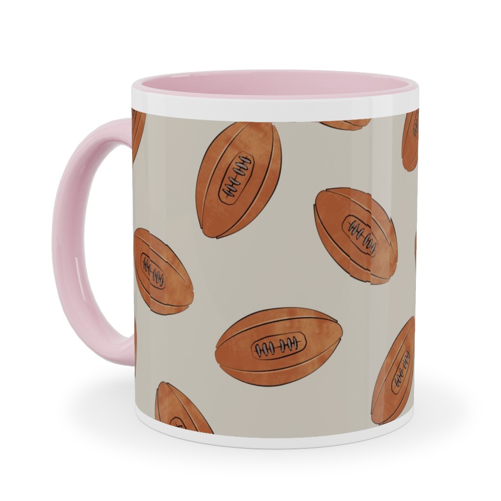 Vintage Football Ceramic Mug, Pink, , 11oz, Brown, Limestone