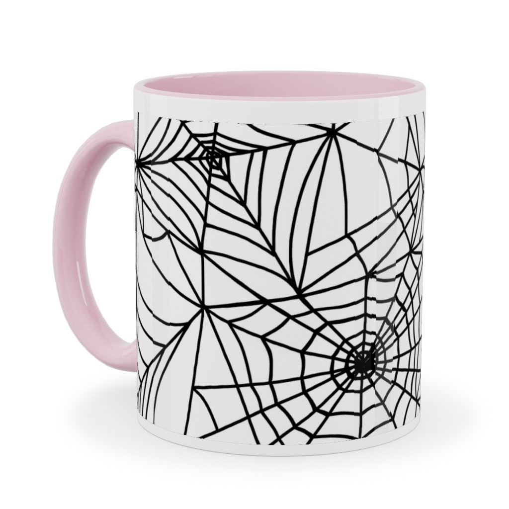 Spooky Spider Web Ceramic Mug, Pink, , 11oz, White, White