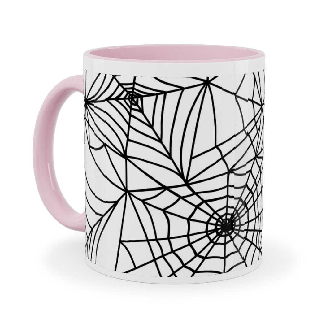 Spooky Spider Web Ceramic Mug, Pink,  , 11oz, White