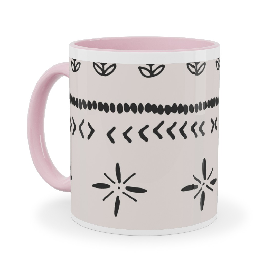Boho Print Ceramic Mug, Pink,  , 11oz, Beige