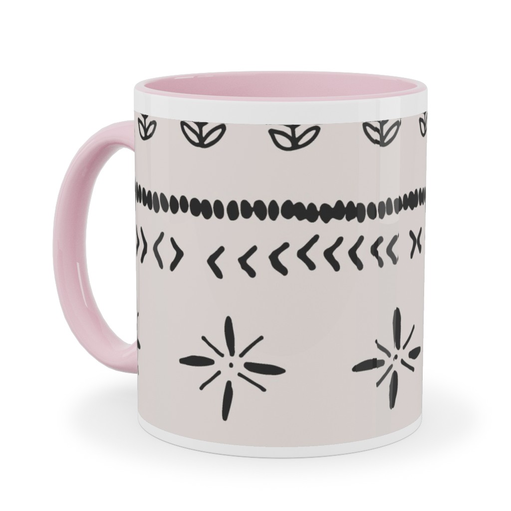 Boho Print Ceramic Mug, Pink, , 11oz, Beige, Silver Lining