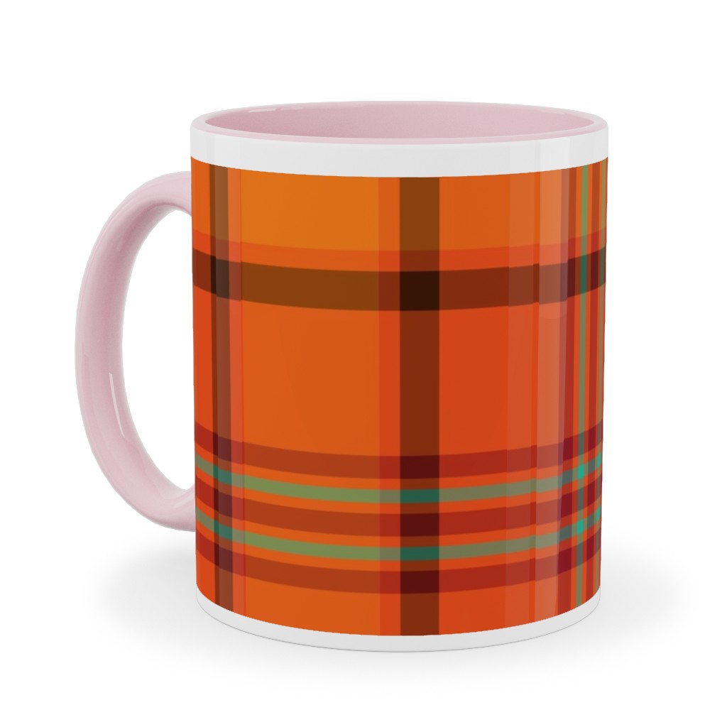 Orange With Black Plaid Ceramic Mug, Pink, , 11oz, Orange, Orange