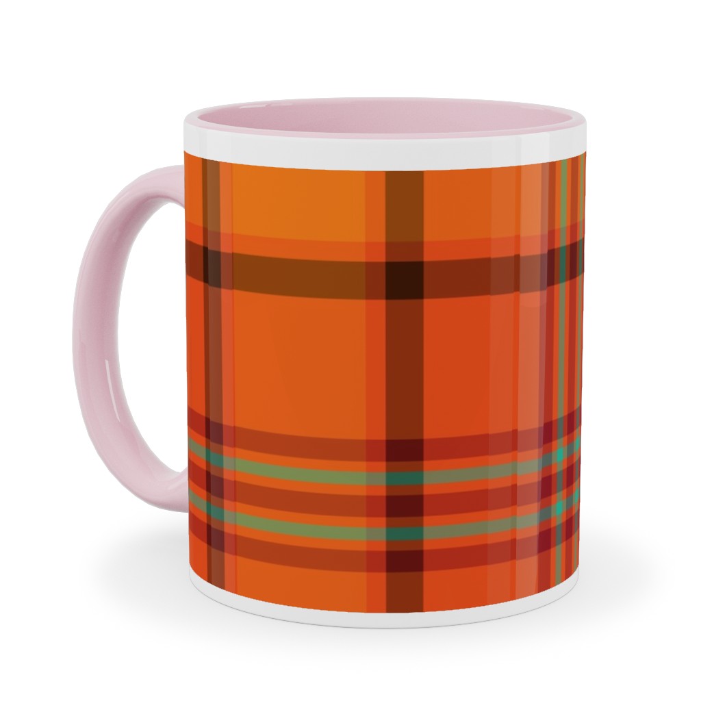 Orange With Black Plaid Ceramic Mug, Pink,  , 11oz, Orange