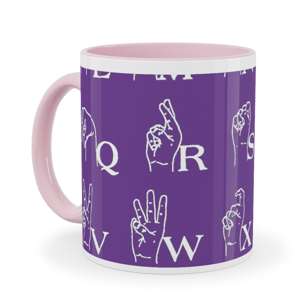 Sign Language Alphabet Ceramic Mug, Pink,  , 11oz, Purple