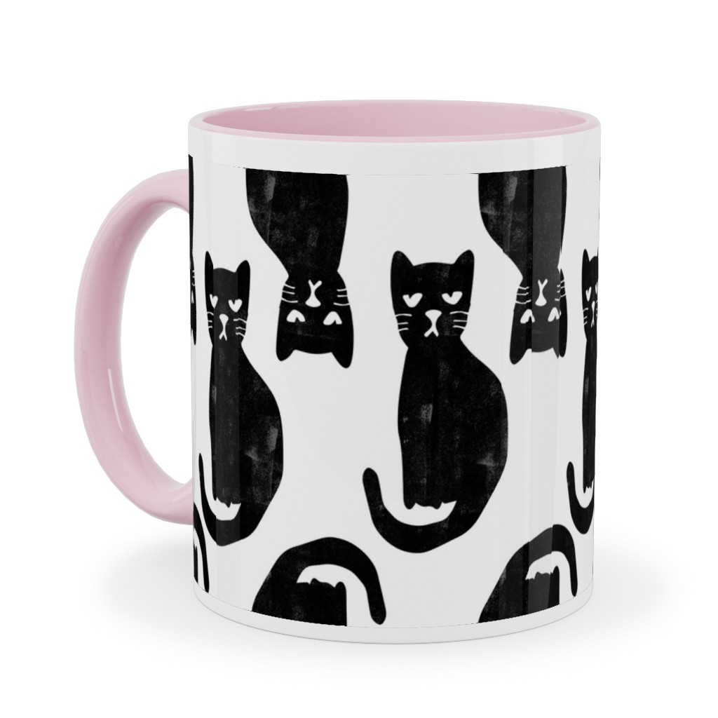 Black Cat Ceramic Mug, Pink,  , 11oz, Black