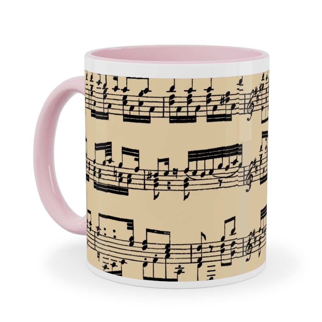 Sheet Music Ceramic Mug, Pink,  , 11oz, Yellow