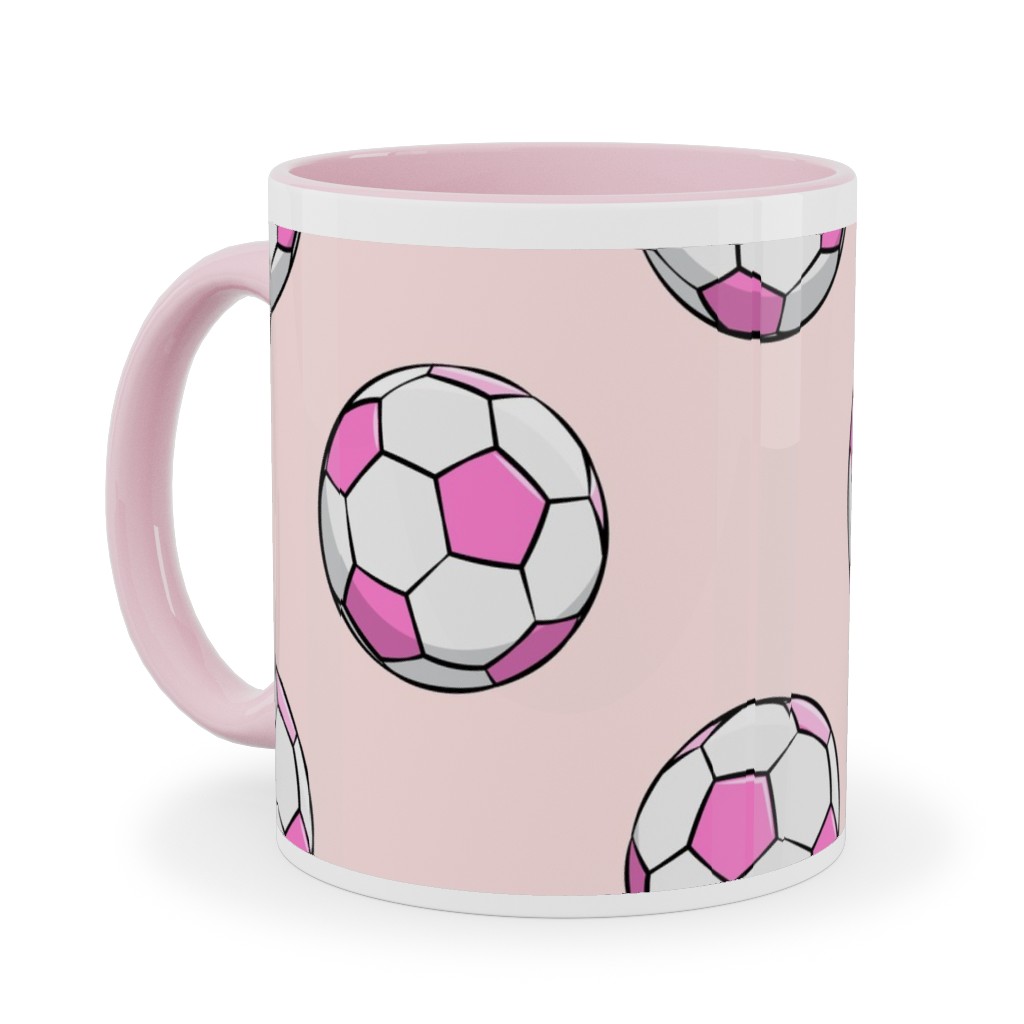 Soccer Balls Ceramic Mug, Pink,  , 11oz, Pink