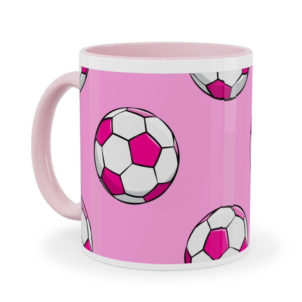 Soccer Balls Ceramic Mug, Pink,  , 11oz, Pink
