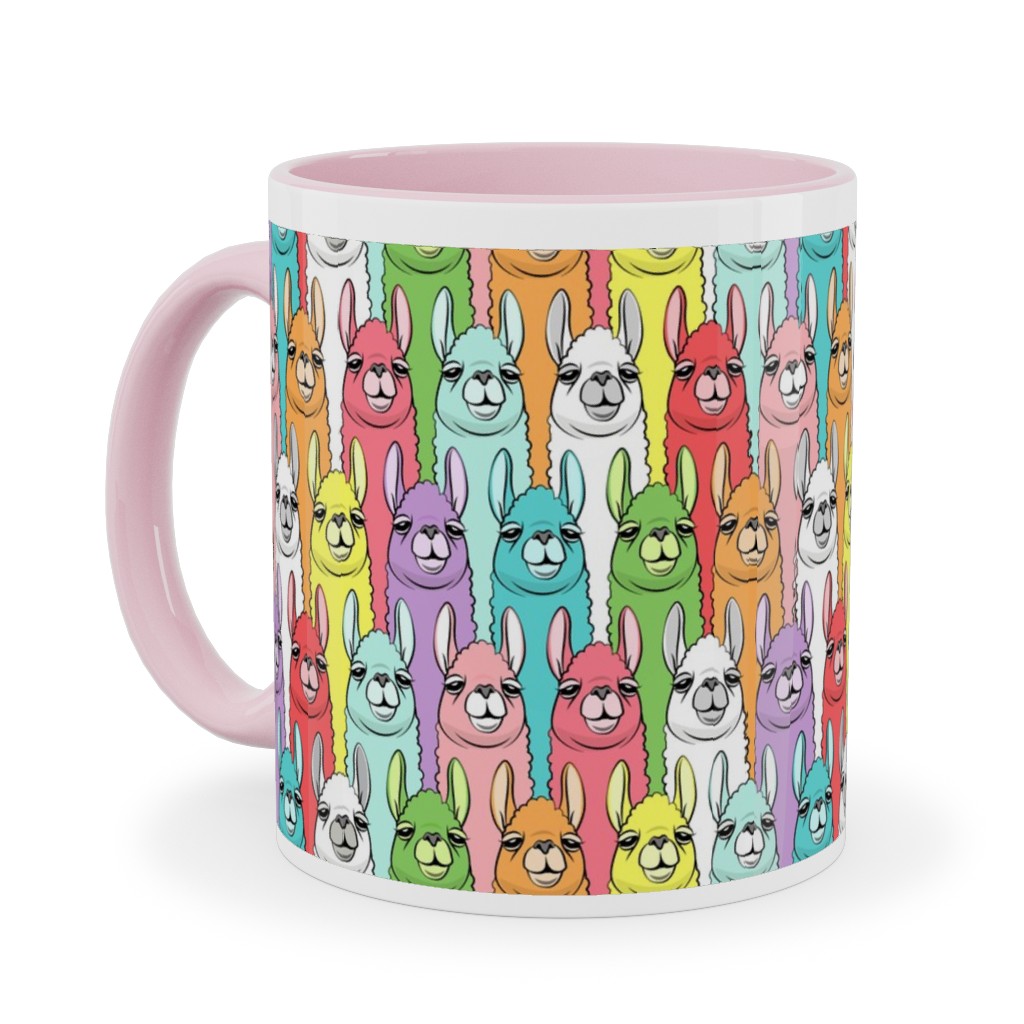 Rainbow Llamas - Multi Ceramic Mug, Pink, , 11oz, Multicolor