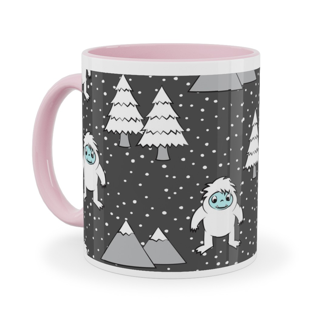 Yetti Tree Mountains - Gray Ceramic Mug, Pink, , 11oz, Gray, Gray