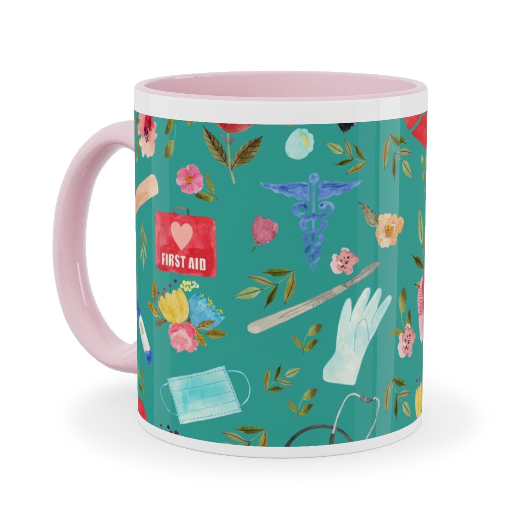 Love To Care Ceramic Mug, Pink, , 11oz, Green, Tidal Wave