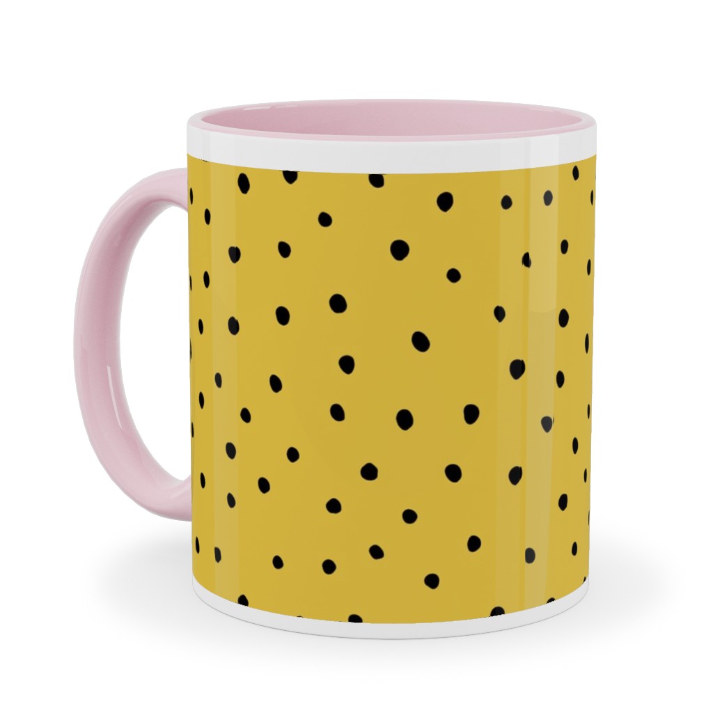 Minimal Dots - Abstract Rain Drops - Black and Yellow Ceramic Mug, Pink, , 11oz, Yellow, Classic Yellow