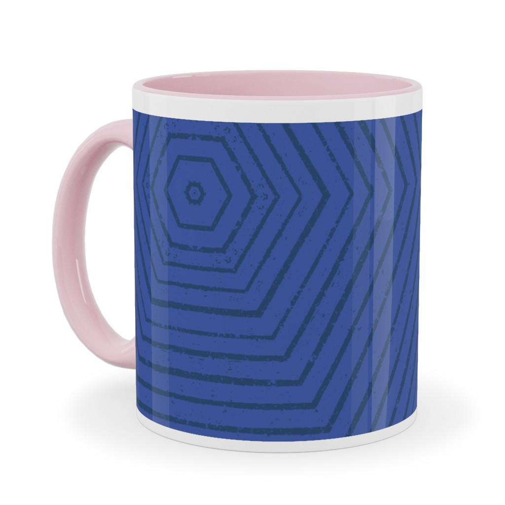 Concentric Hexagons - Cobalt Ceramic Mug, Pink, , 11oz, Blue, True Blue
