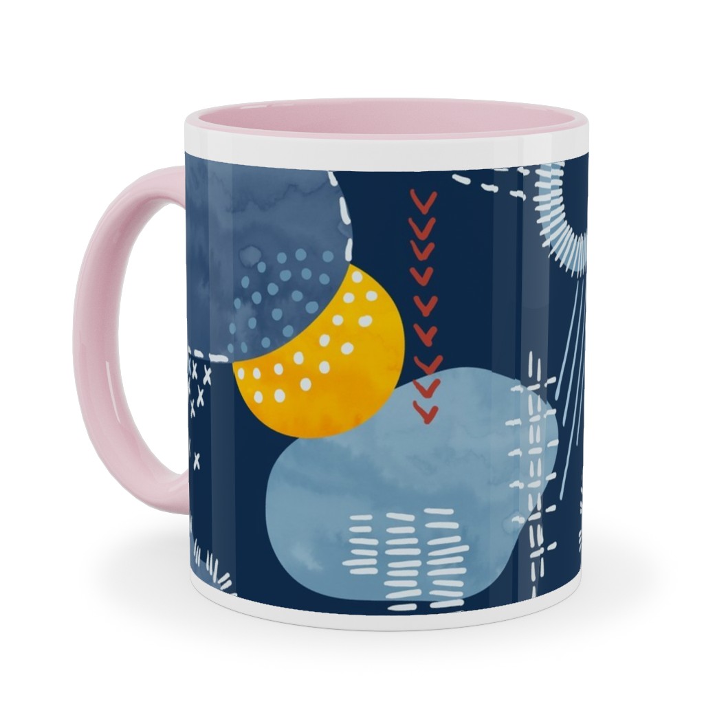 Shashiko Spring Clouds - Blue Ceramic Mug, Pink, , 11oz, Blue, True Blue