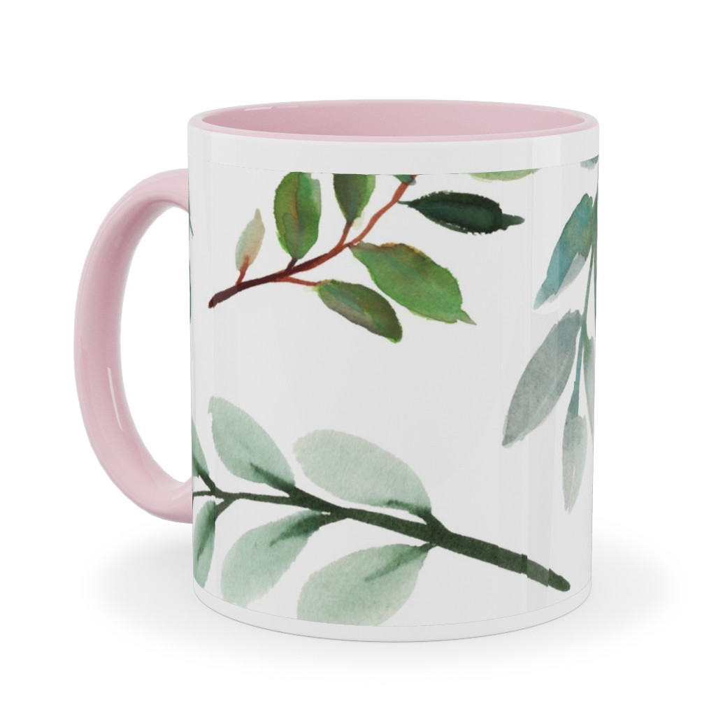 Paprika Floral Greenery Leafs - Green Ceramic Mug, Pink, , 11oz, Green, Classic Green