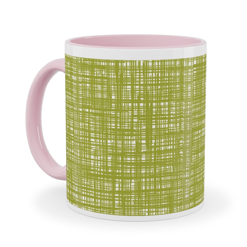 Linen Hatch Texture - Green Ceramic Mug, Pink, , 11oz, Green, Classic Green