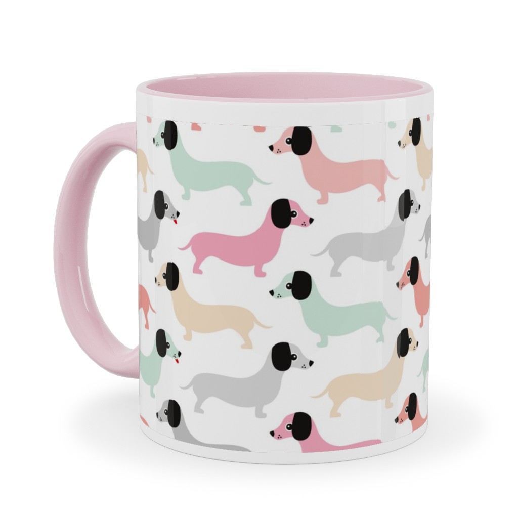 Retro Dachshund Dogs Ceramic Mug, Pink, , 11oz, Pink, Light Pink