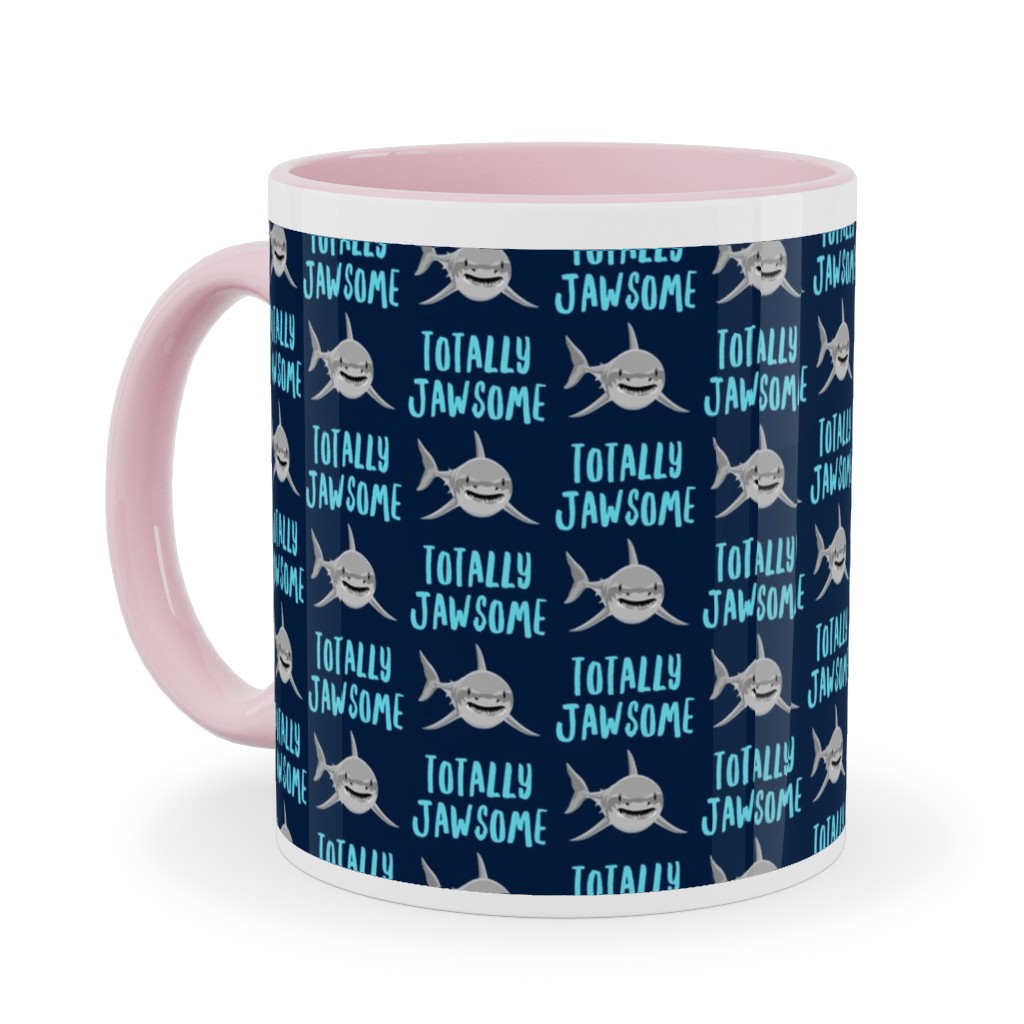 Totally Jawsome - Sharks! - Navy Ceramic Mug, Pink,  , 11oz, Blue