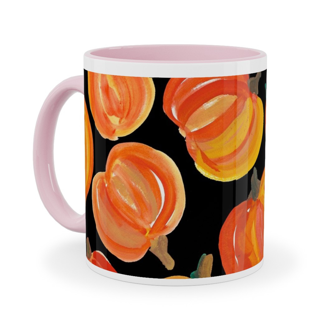Watercolor Pumpkins - Black Ceramic Mug, Pink, , 11oz, Orange, Orange